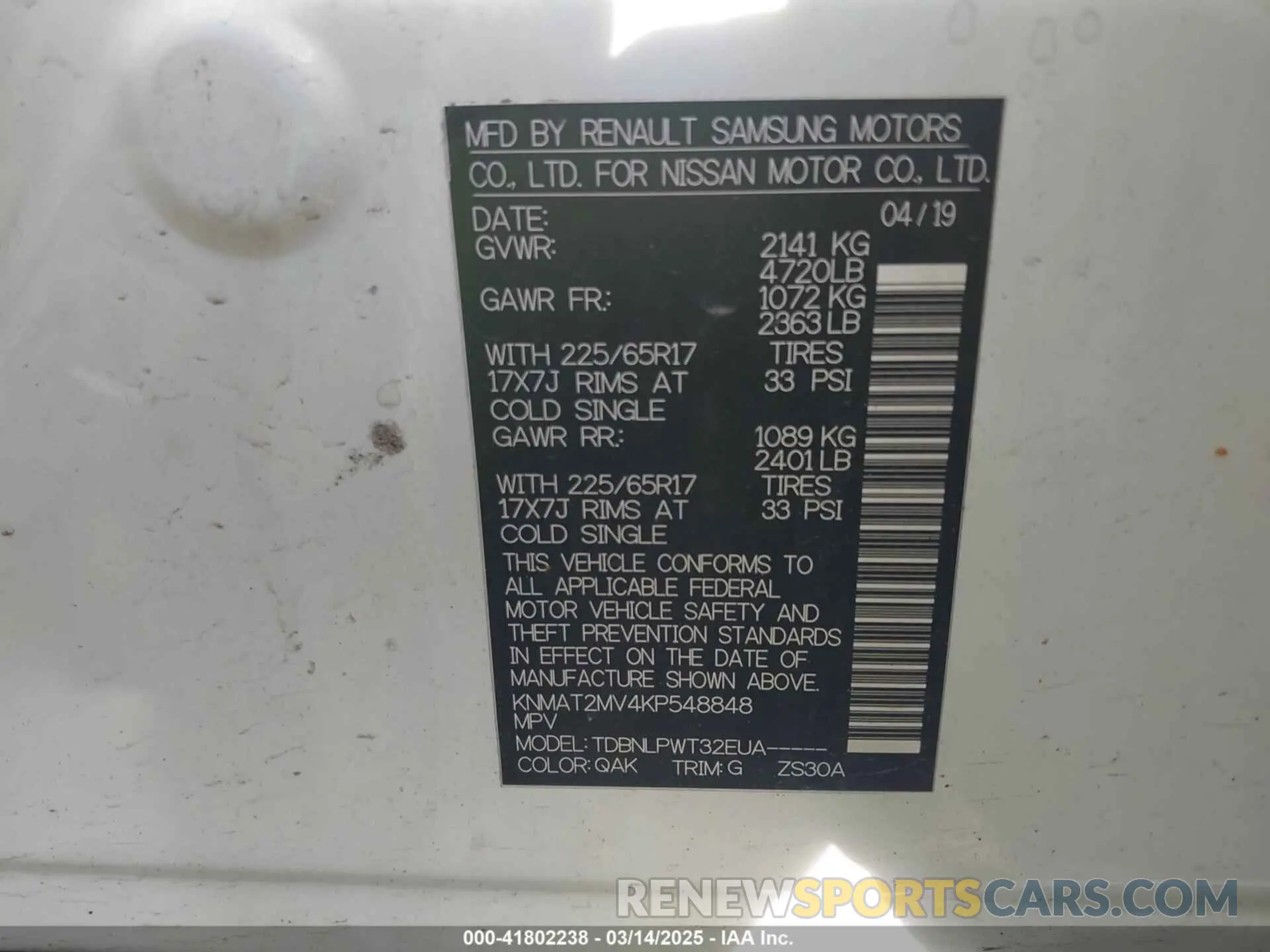 9 Photograph of a damaged car KNMAT2MV4KP548848 NISSAN ROGUE 2019