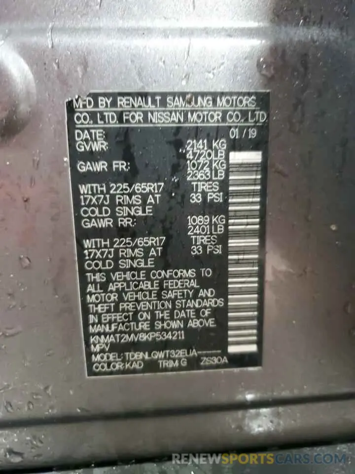 12 Photograph of a damaged car KNMAT2MV8KP534211 NISSAN ROGUE 2019