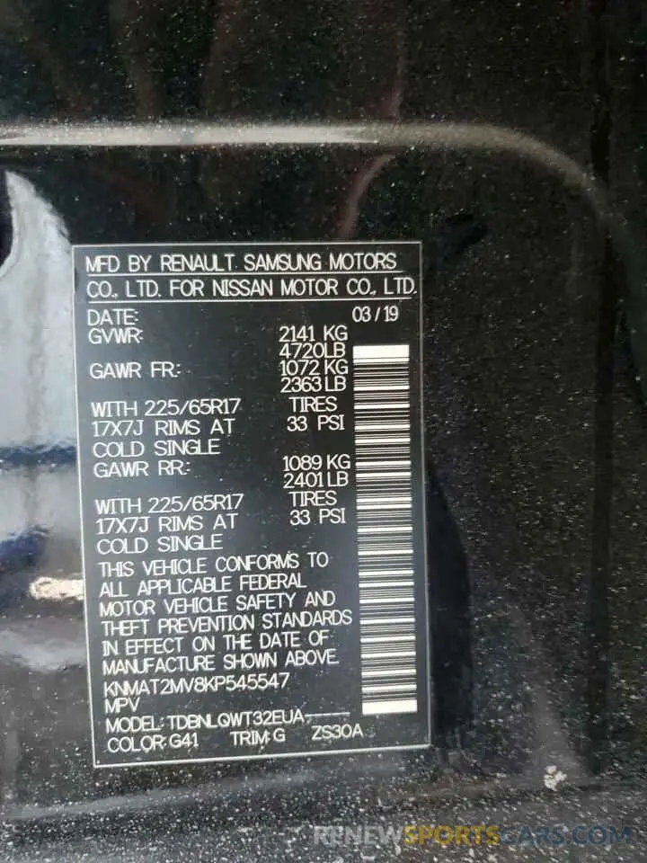 13 Photograph of a damaged car KNMAT2MV8KP545547 NISSAN ROGUE 2019