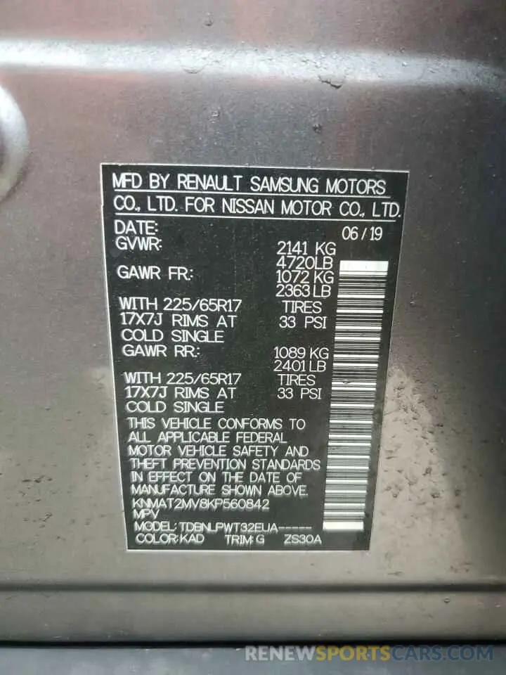 13 Photograph of a damaged car KNMAT2MV8KP560842 NISSAN ROGUE 2019