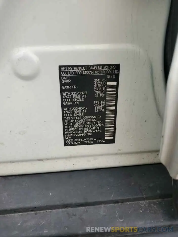 12 Photograph of a damaged car KNMAT2MV9KP511326 NISSAN ROGUE 2019