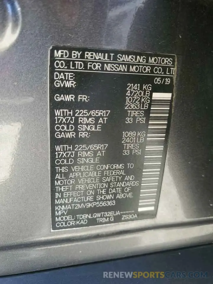 13 Photograph of a damaged car KNMAT2MV9KP556363 NISSAN ROGUE 2019