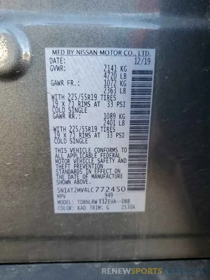 14 Photograph of a damaged car 5N1AT2MV4LC772450 NISSAN ROGUE 2020
