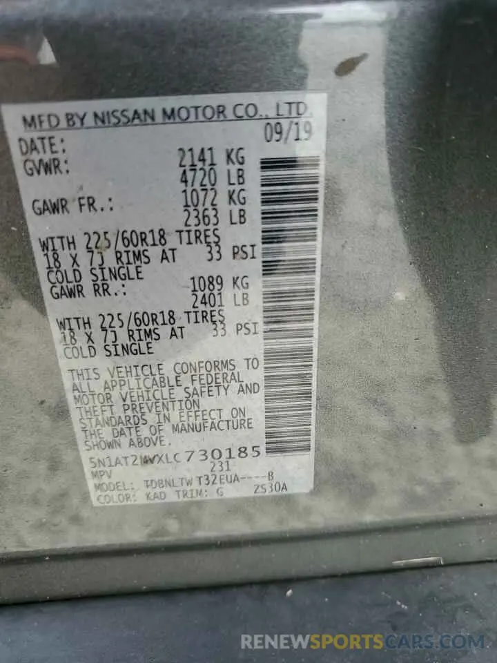 15 Photograph of a damaged car 5N1AT2MVXLC730185 NISSAN ROGUE 2020