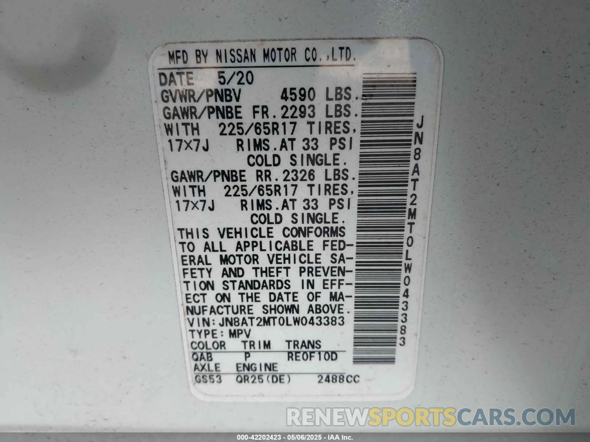 9 Photograph of a damaged car JN8AT2MT0LW043383 NISSAN ROGUE 2020