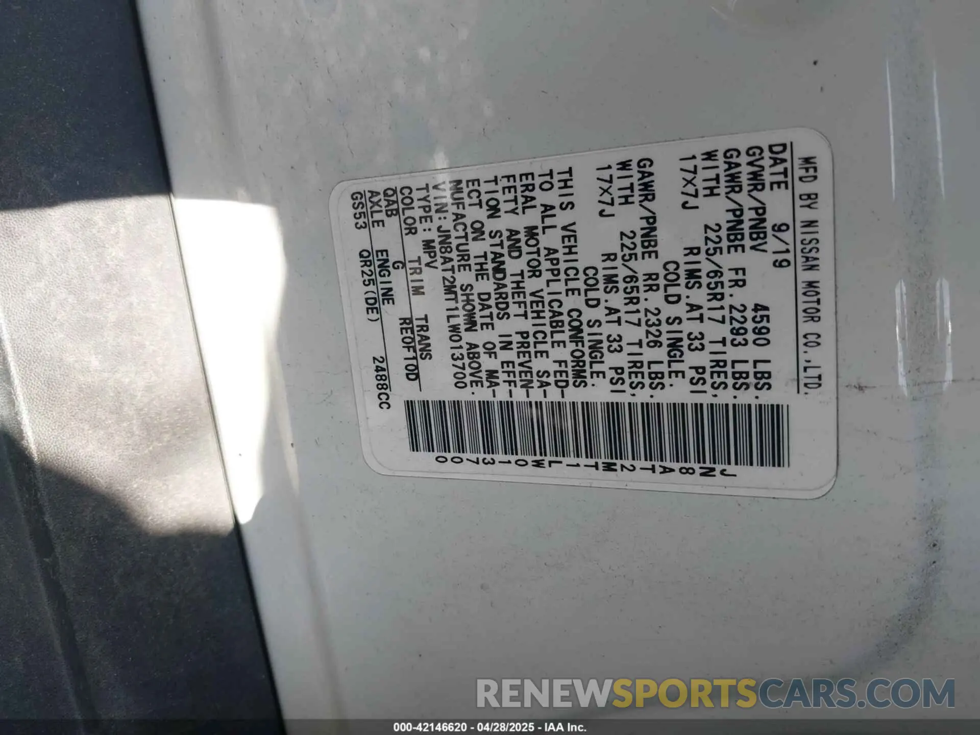 9 Photograph of a damaged car JN8AT2MT1LW013700 NISSAN ROGUE 2020