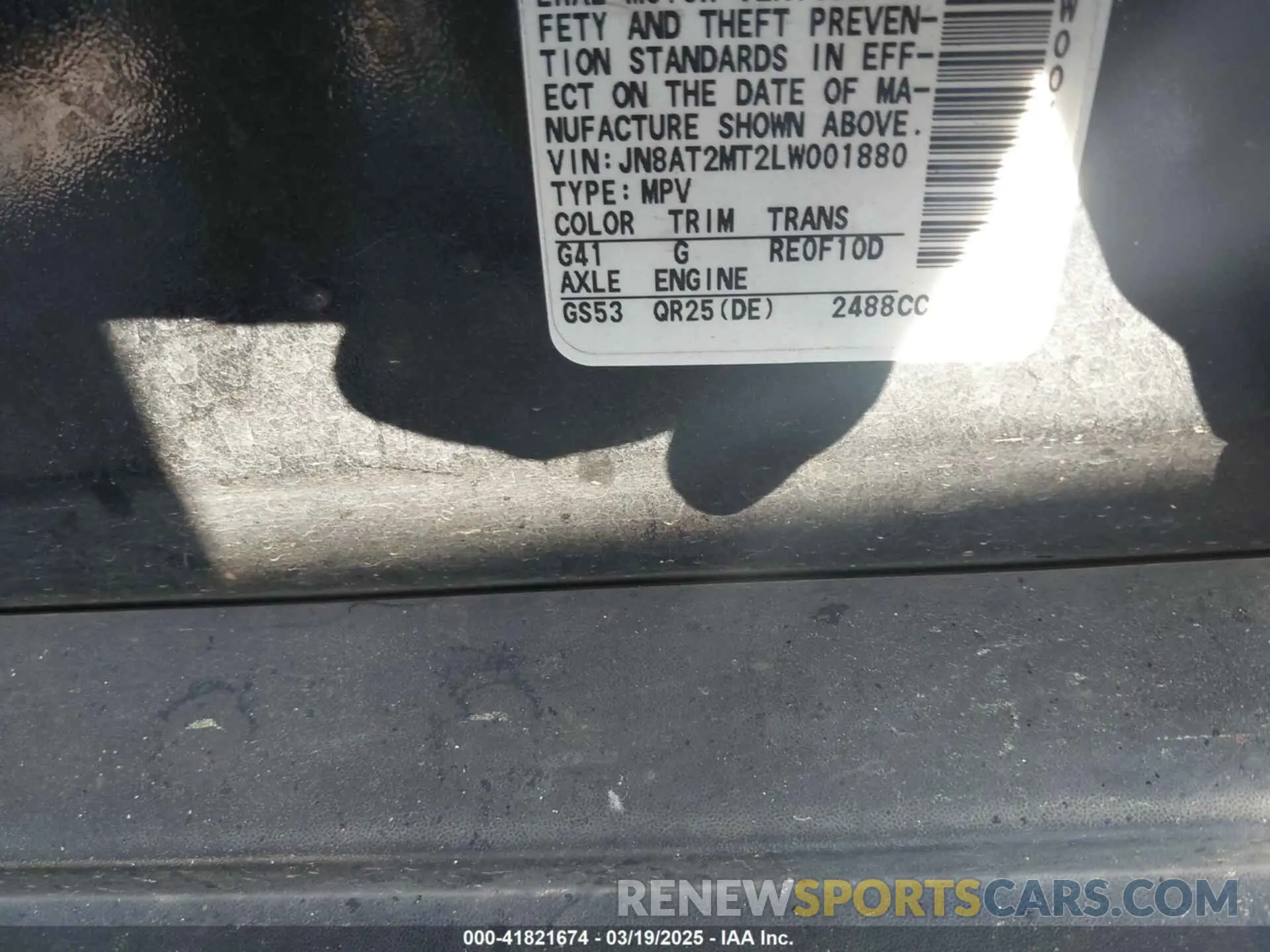 9 Photograph of a damaged car JN8AT2MT2LW001880 NISSAN ROGUE 2020