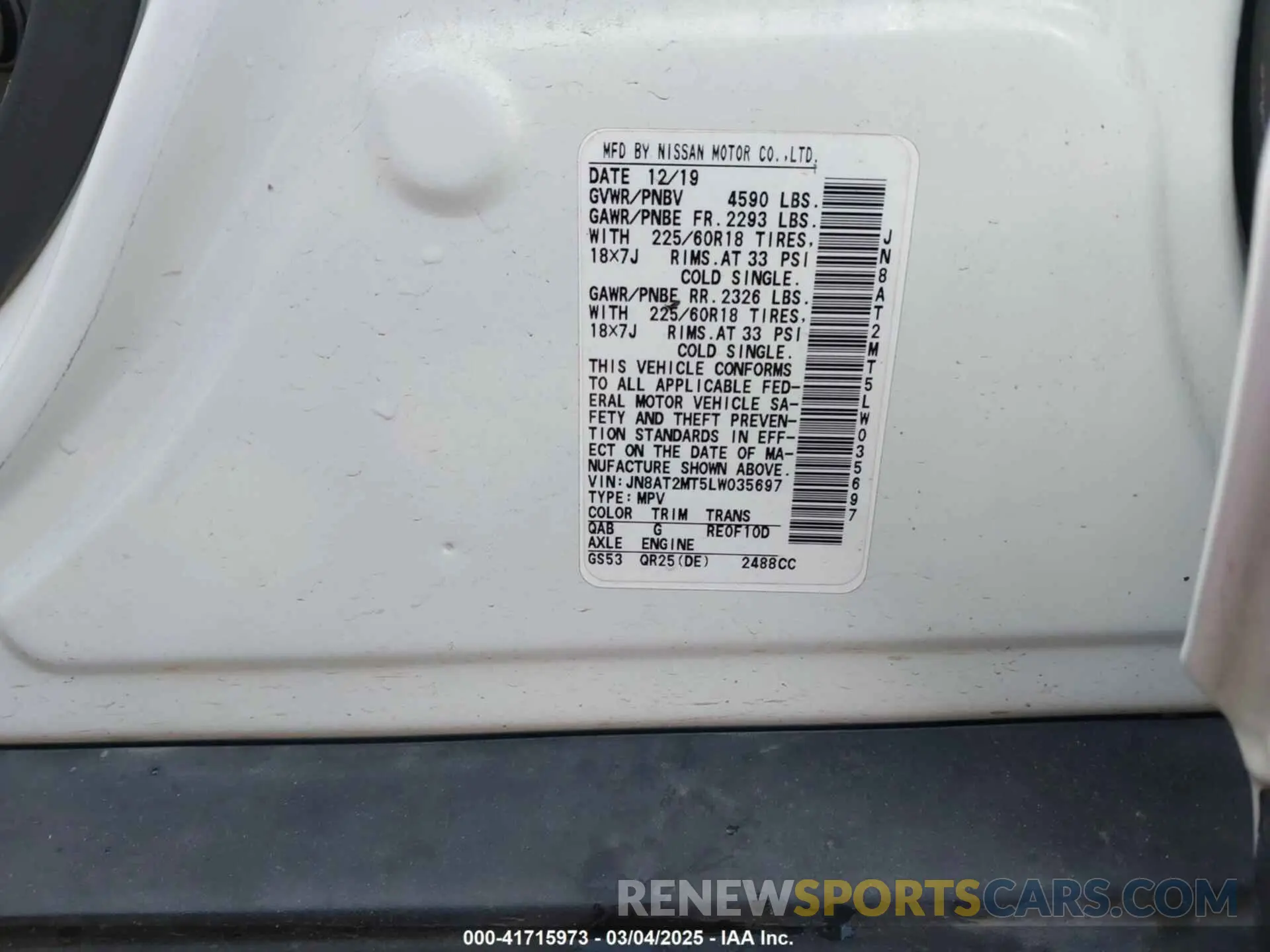 9 Photograph of a damaged car JN8AT2MT5LW035697 NISSAN ROGUE 2020