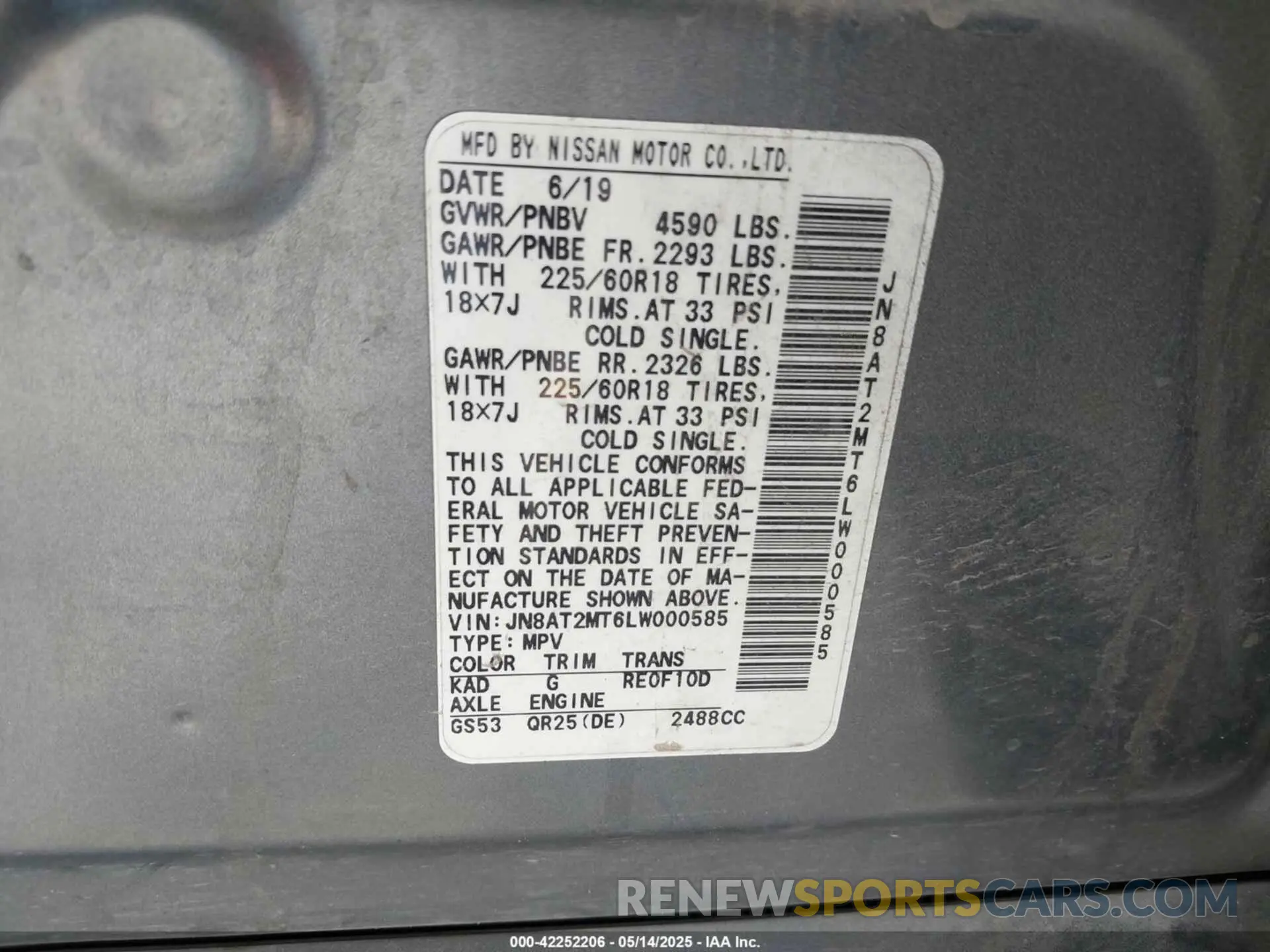 9 Photograph of a damaged car JN8AT2MT6LW000585 NISSAN ROGUE 2020