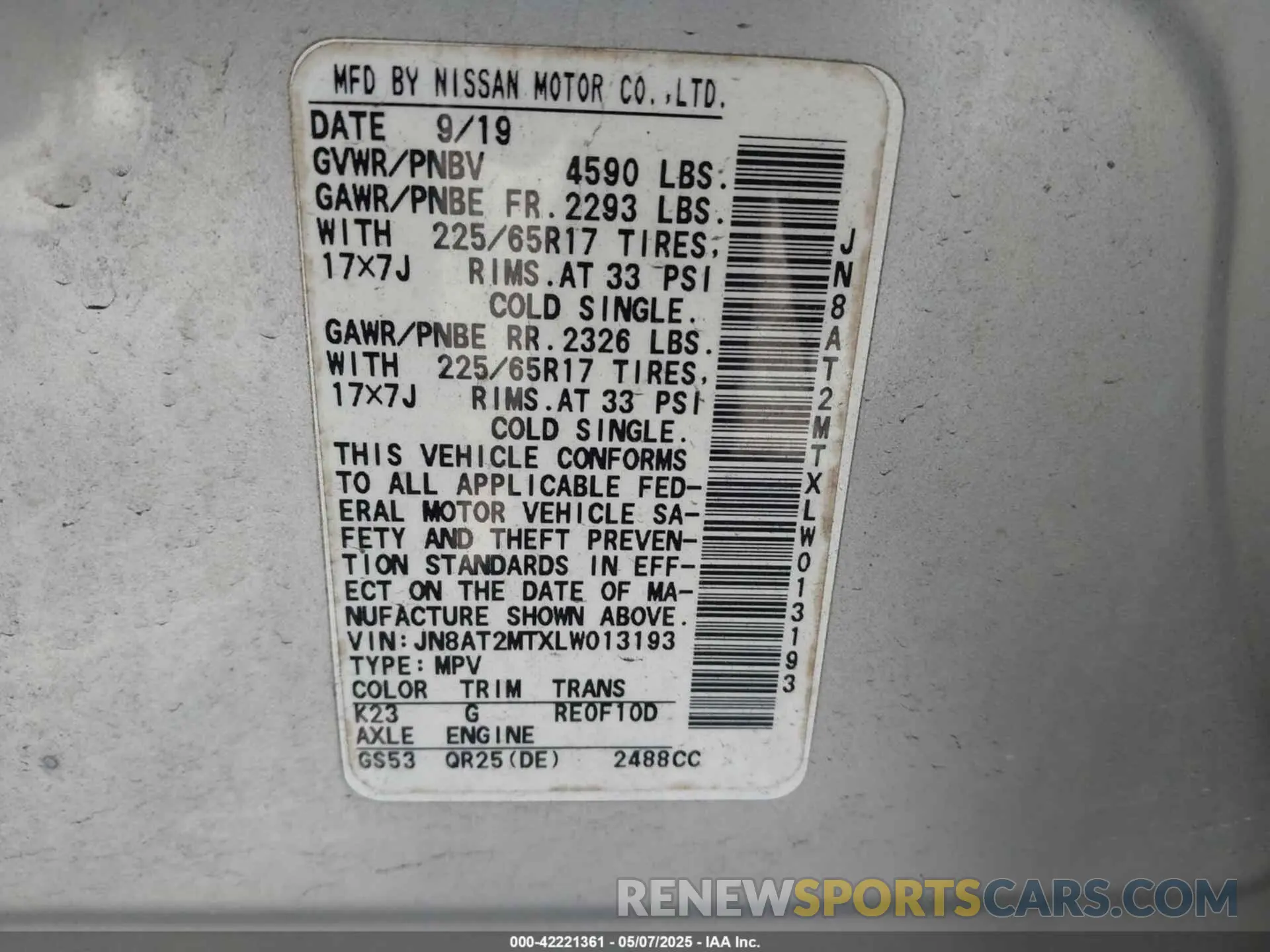 9 Photograph of a damaged car JN8AT2MTXLW013193 NISSAN ROGUE 2020