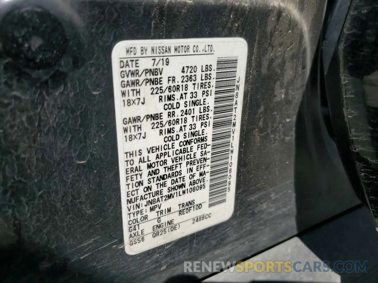 15 Photograph of a damaged car JN8AT2MV1LW108095 NISSAN ROGUE 2020