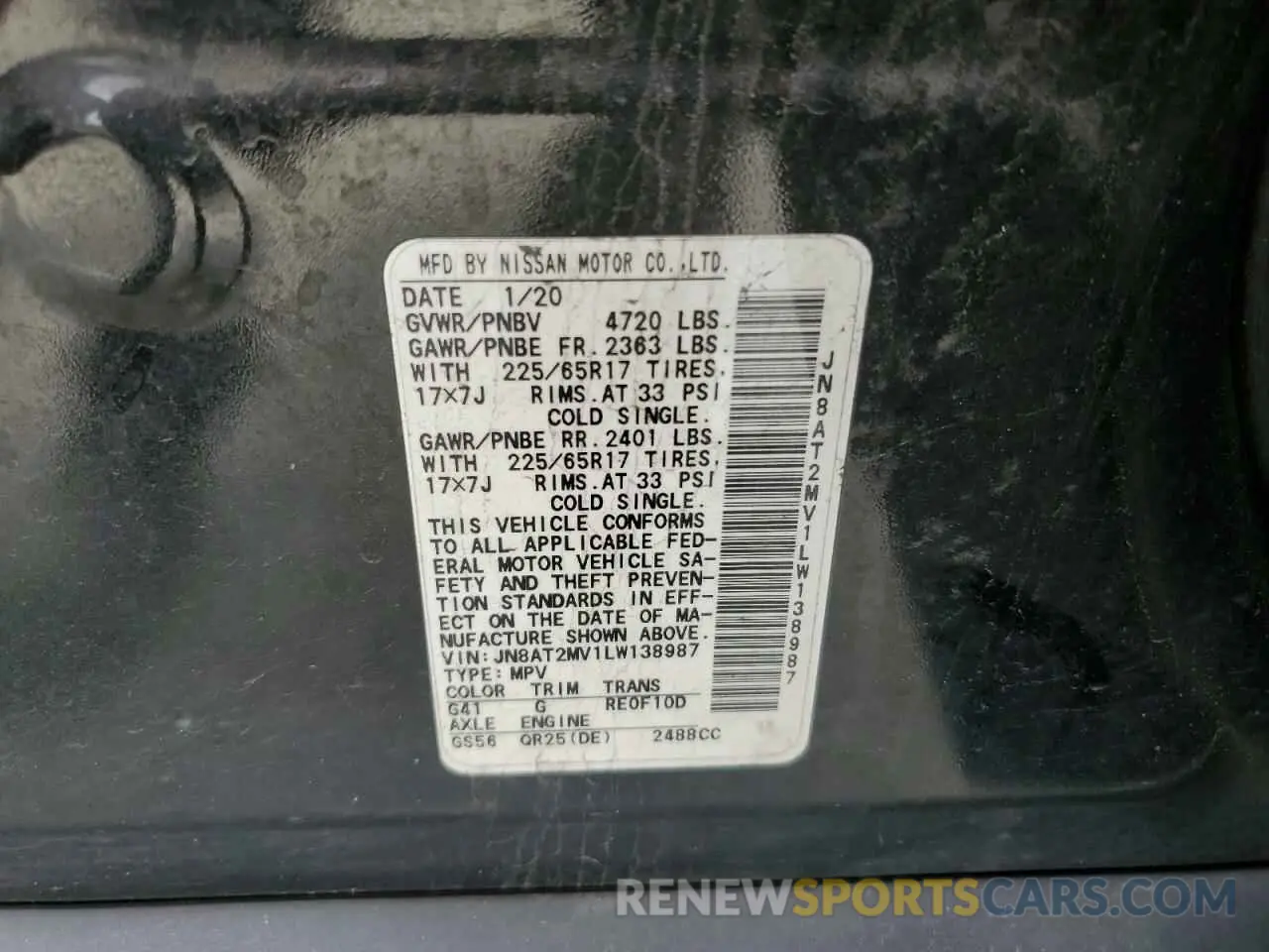 13 Photograph of a damaged car JN8AT2MV1LW138987 NISSAN ROGUE 2020