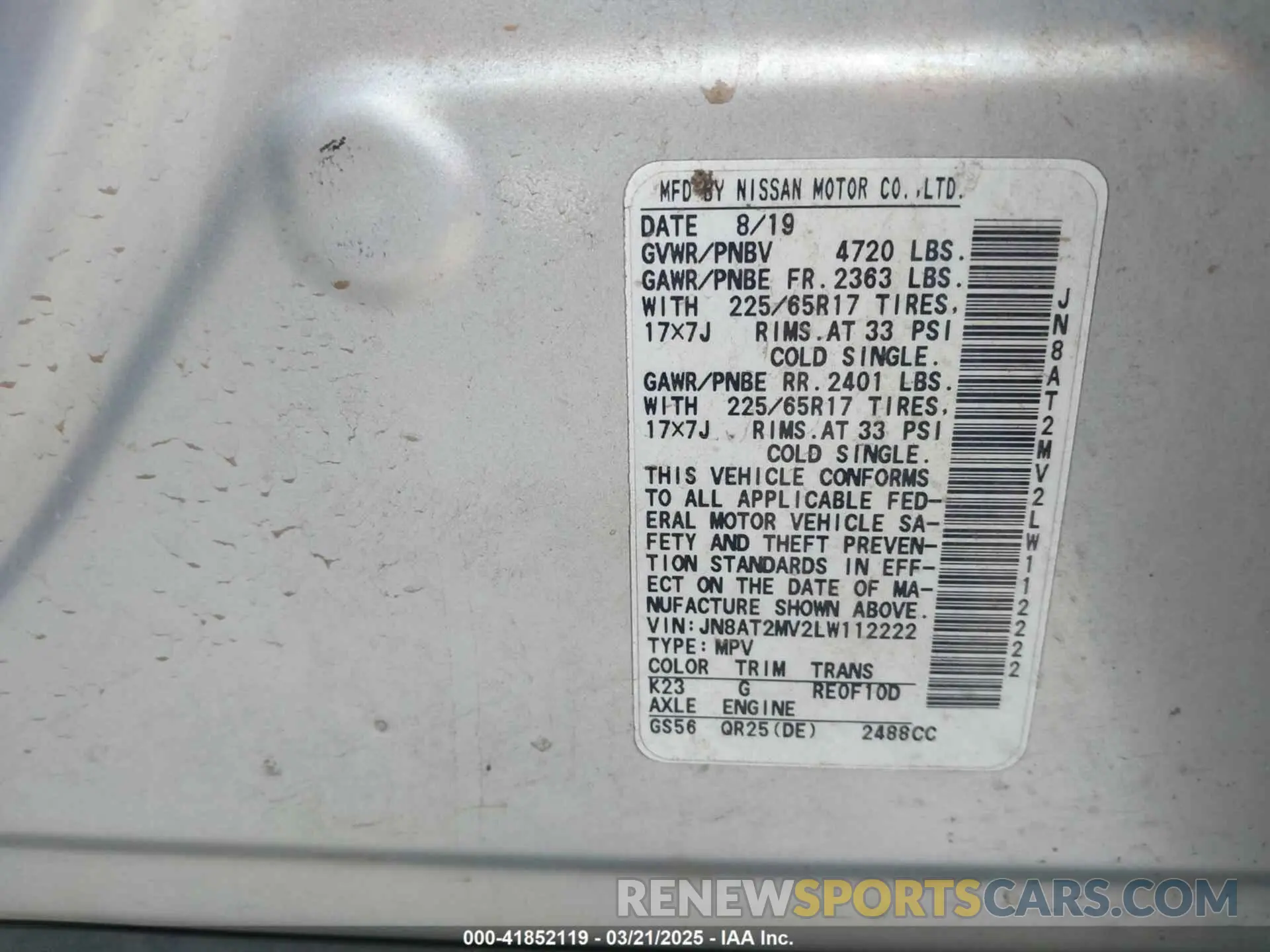 9 Photograph of a damaged car JN8AT2MV2LW112222 NISSAN ROGUE 2020