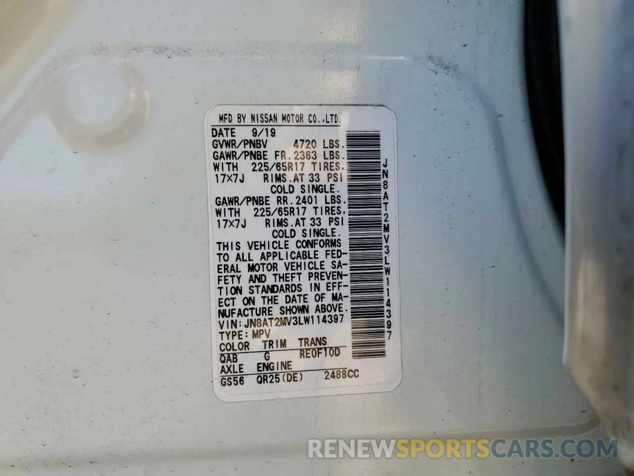 12 Photograph of a damaged car JN8AT2MV3LW114397 NISSAN ROGUE 2020