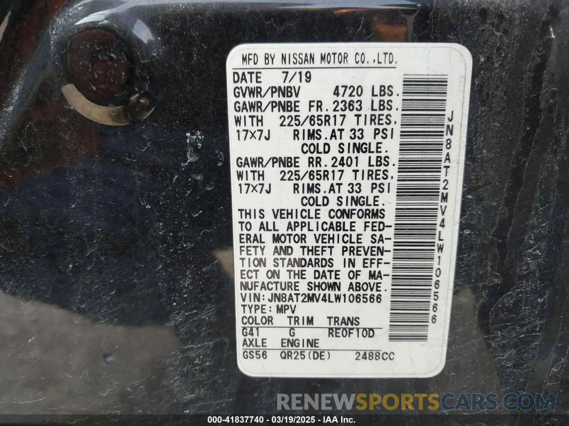 9 Photograph of a damaged car JN8AT2MV4LW106566 NISSAN ROGUE 2020