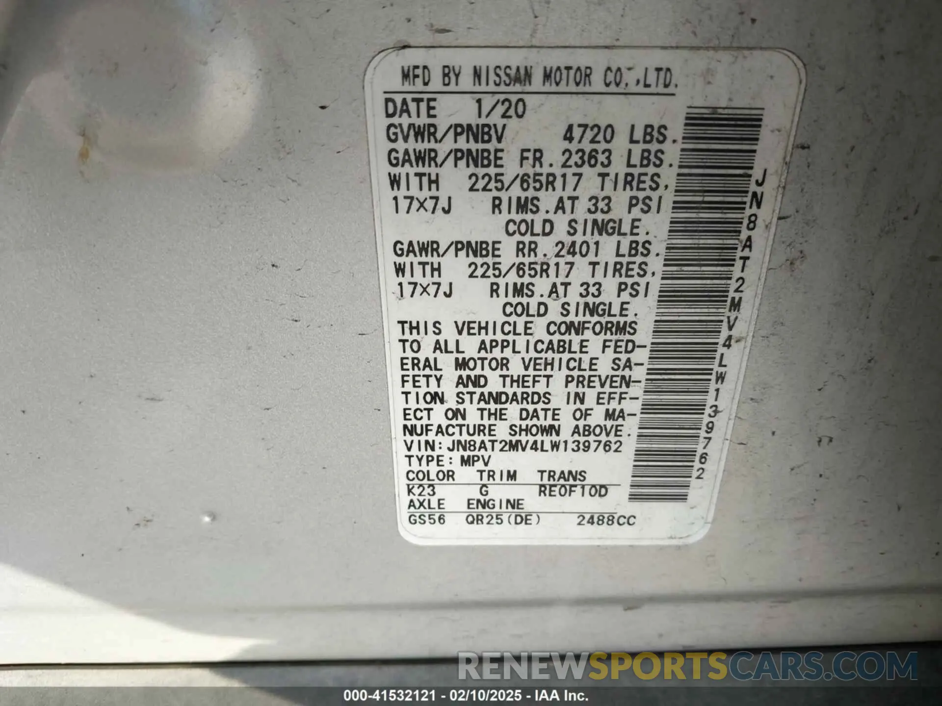 9 Photograph of a damaged car JN8AT2MV4LW139762 NISSAN ROGUE 2020