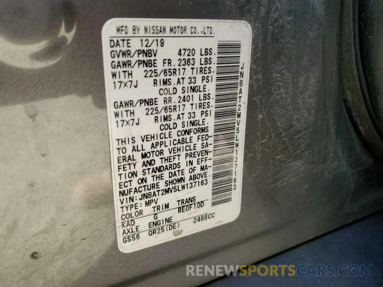 13 Photograph of a damaged car JN8AT2MV5LW137163 NISSAN ROGUE 2020