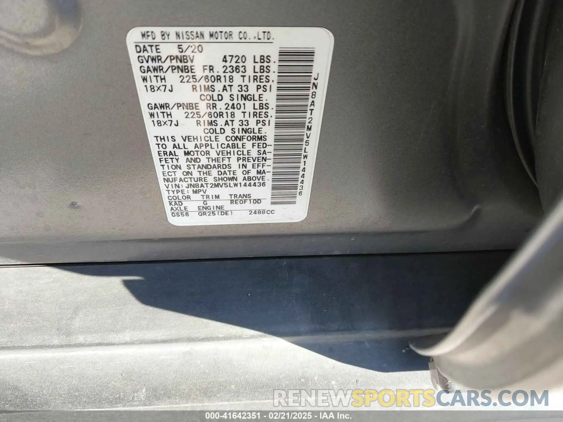 9 Photograph of a damaged car JN8AT2MV5LW144436 NISSAN ROGUE 2020