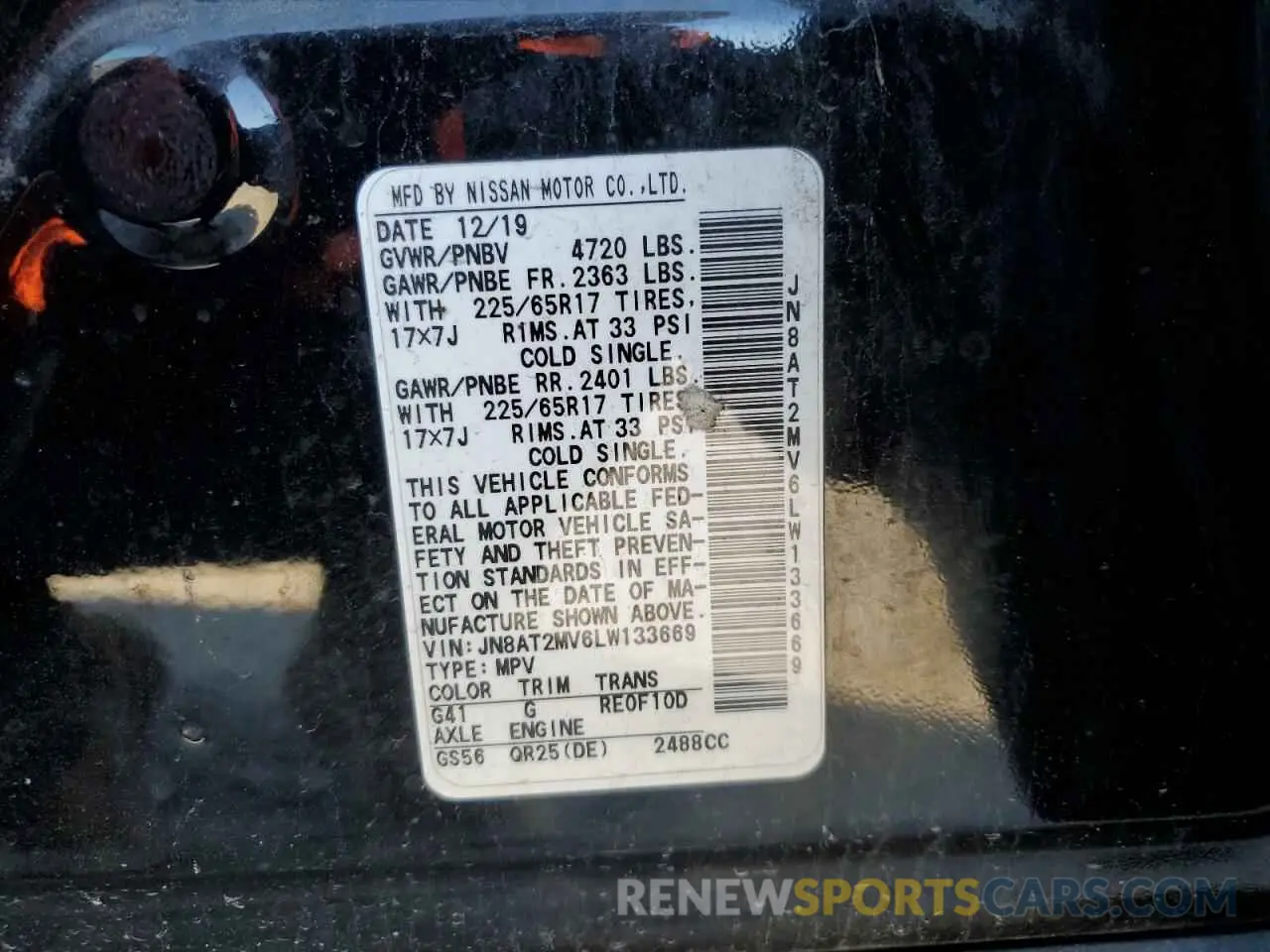 13 Photograph of a damaged car JN8AT2MV6LW133669 NISSAN ROGUE 2020