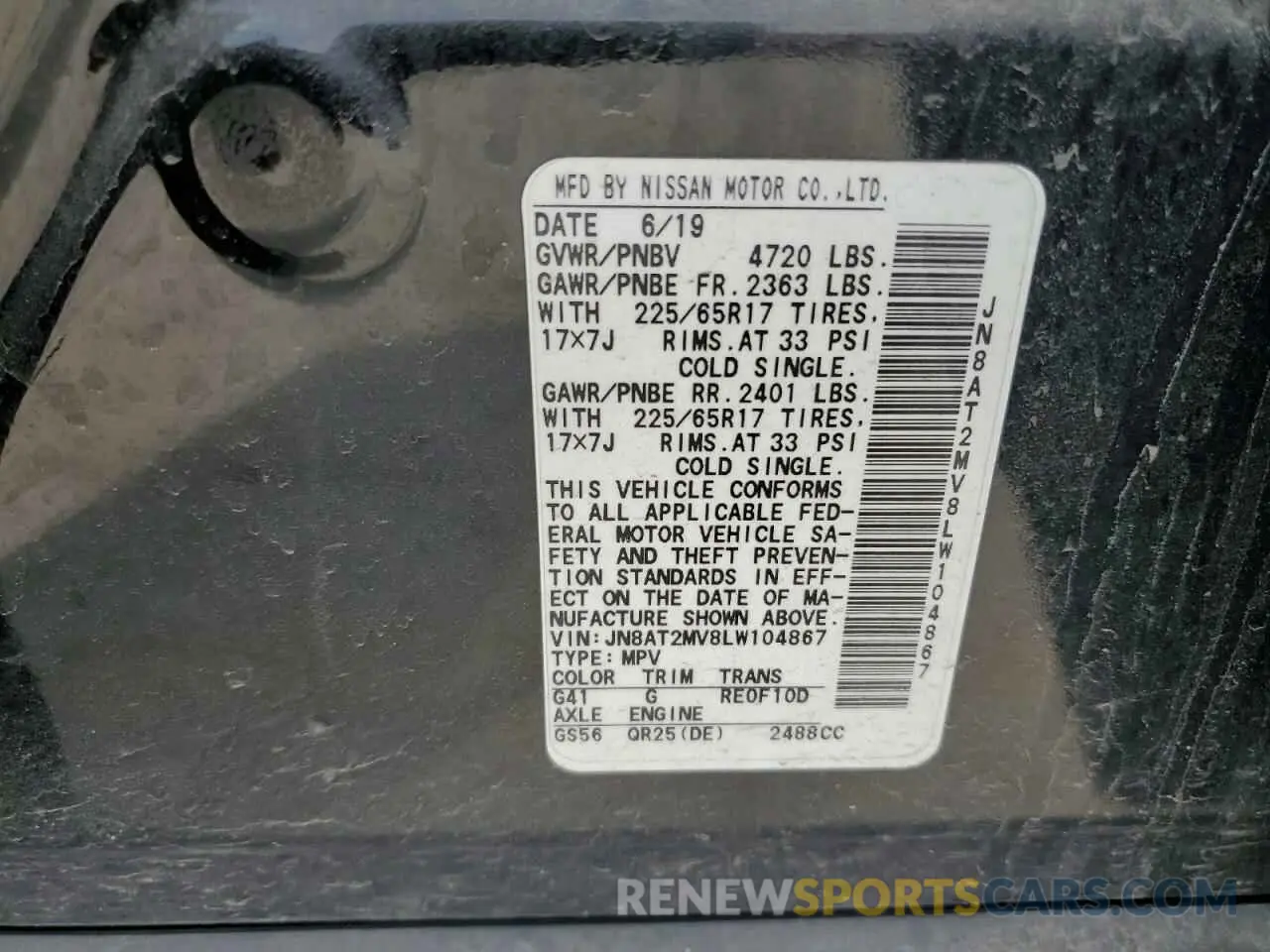 13 Photograph of a damaged car JN8AT2MV8LW104867 NISSAN ROGUE 2020