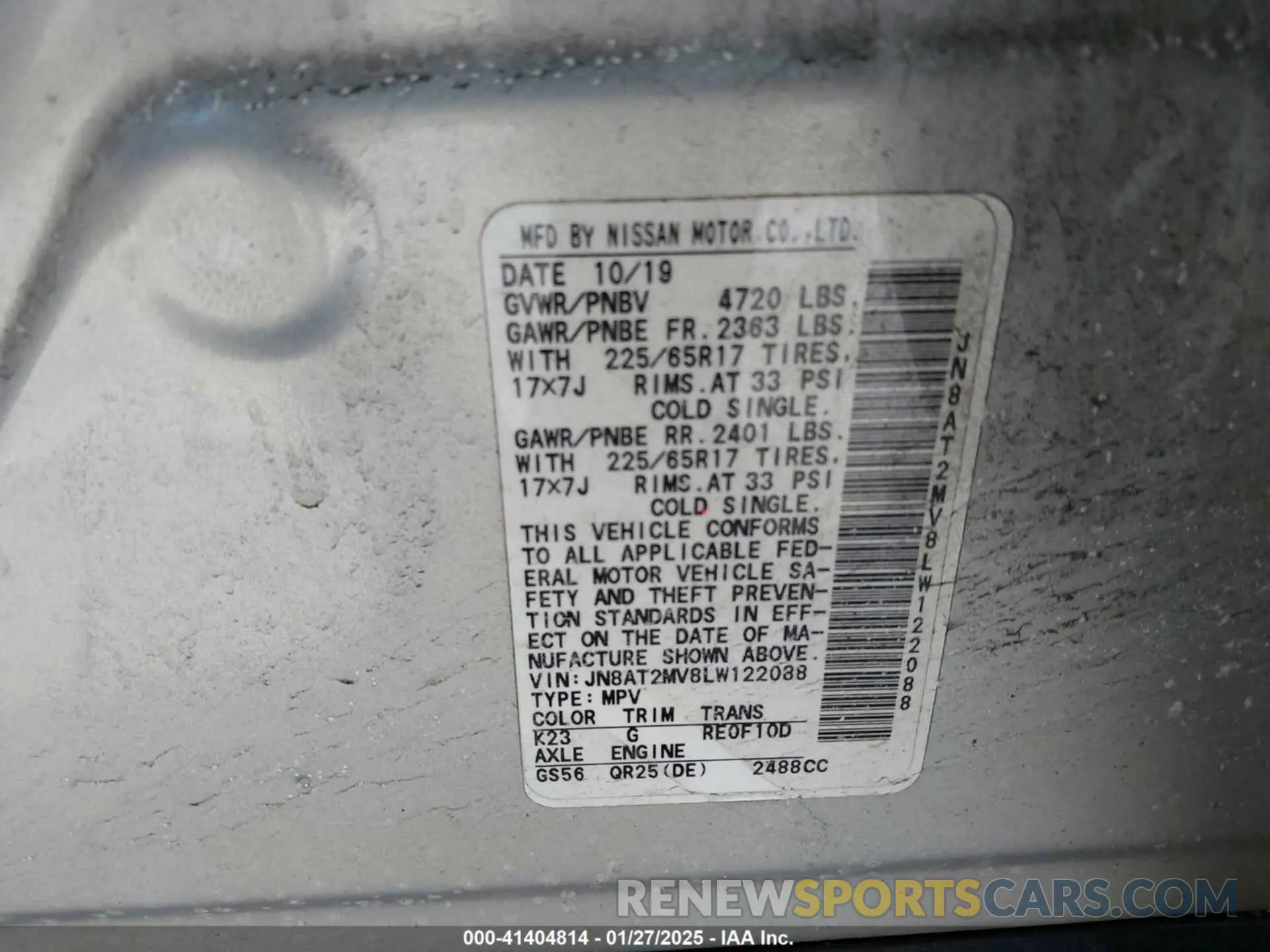 9 Photograph of a damaged car JN8AT2MV8LW122088 NISSAN ROGUE 2020