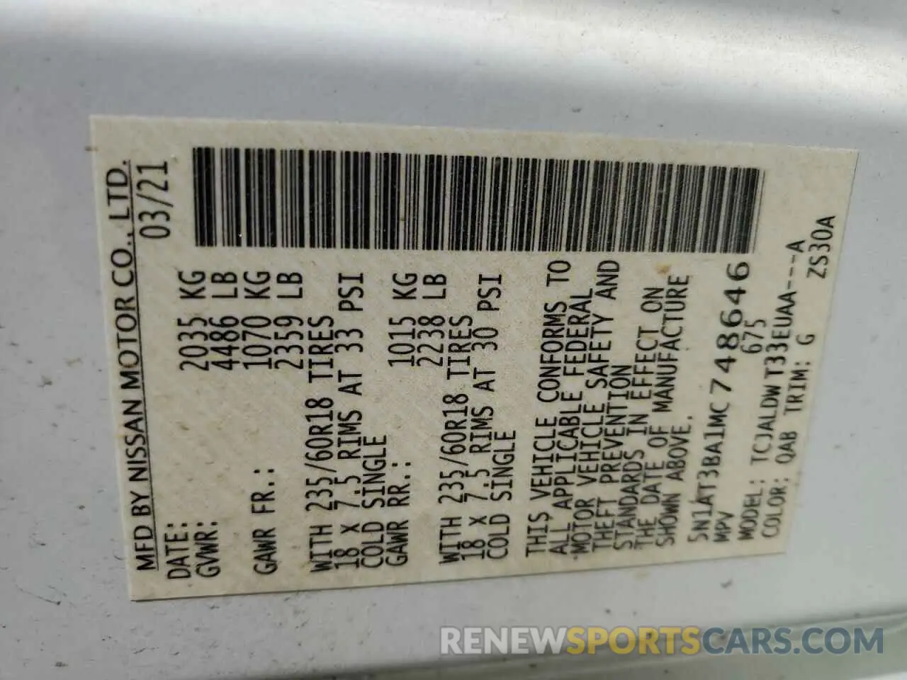 13 Photograph of a damaged car 5N1AT3BA1MC748646 NISSAN ROGUE 2021