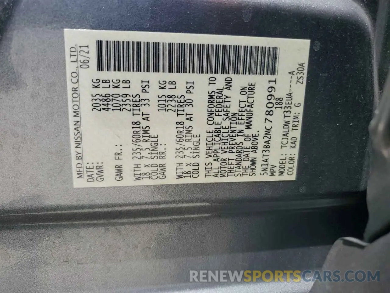 13 Photograph of a damaged car 5N1AT3BA2MC780991 NISSAN ROGUE 2021