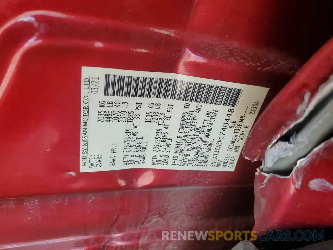 12 Photograph of a damaged car 5N1AT3CA3MC740448 NISSAN ROGUE 2021