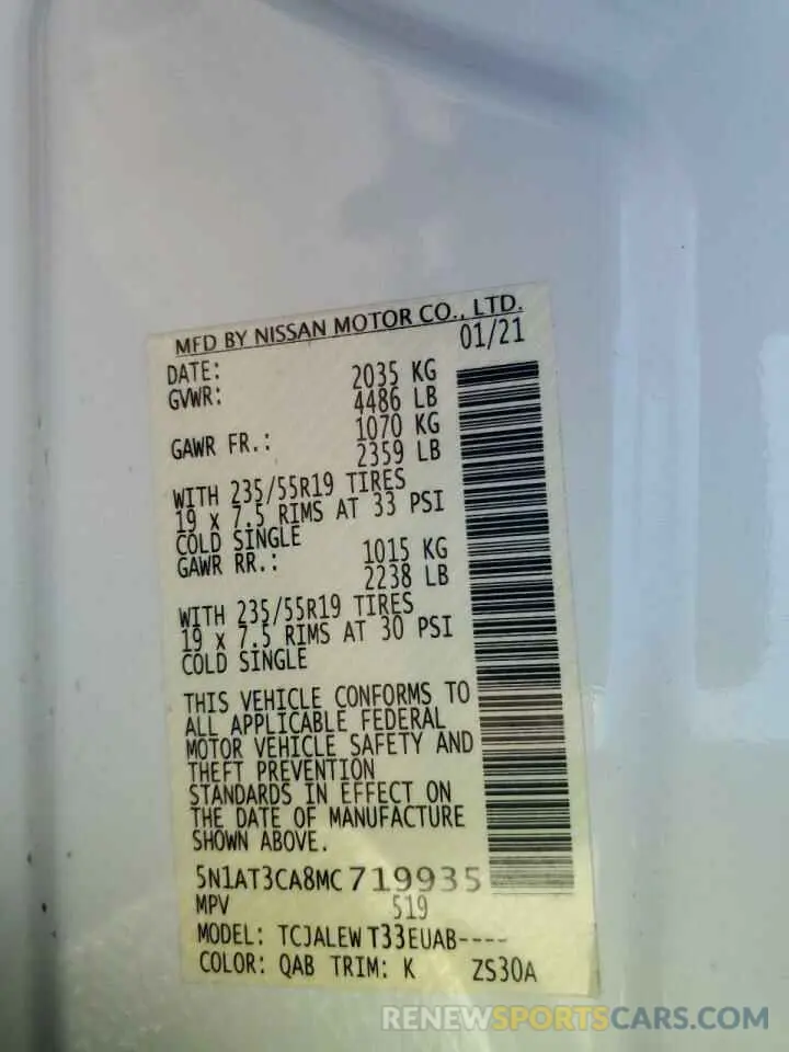 13 Photograph of a damaged car 5N1AT3CA8MC719935 NISSAN ROGUE 2021