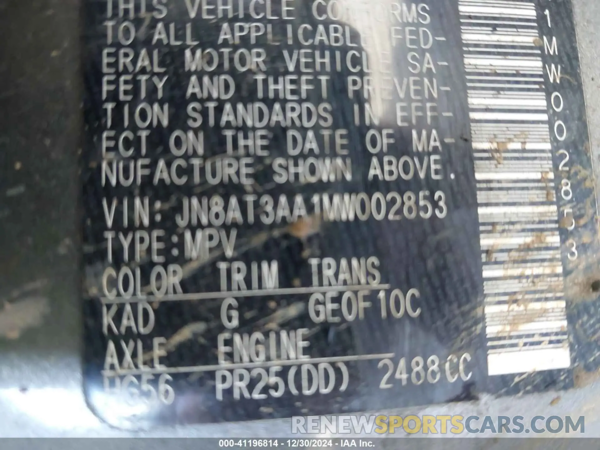 9 Photograph of a damaged car JN8AT3AA1MW002853 NISSAN ROGUE 2021
