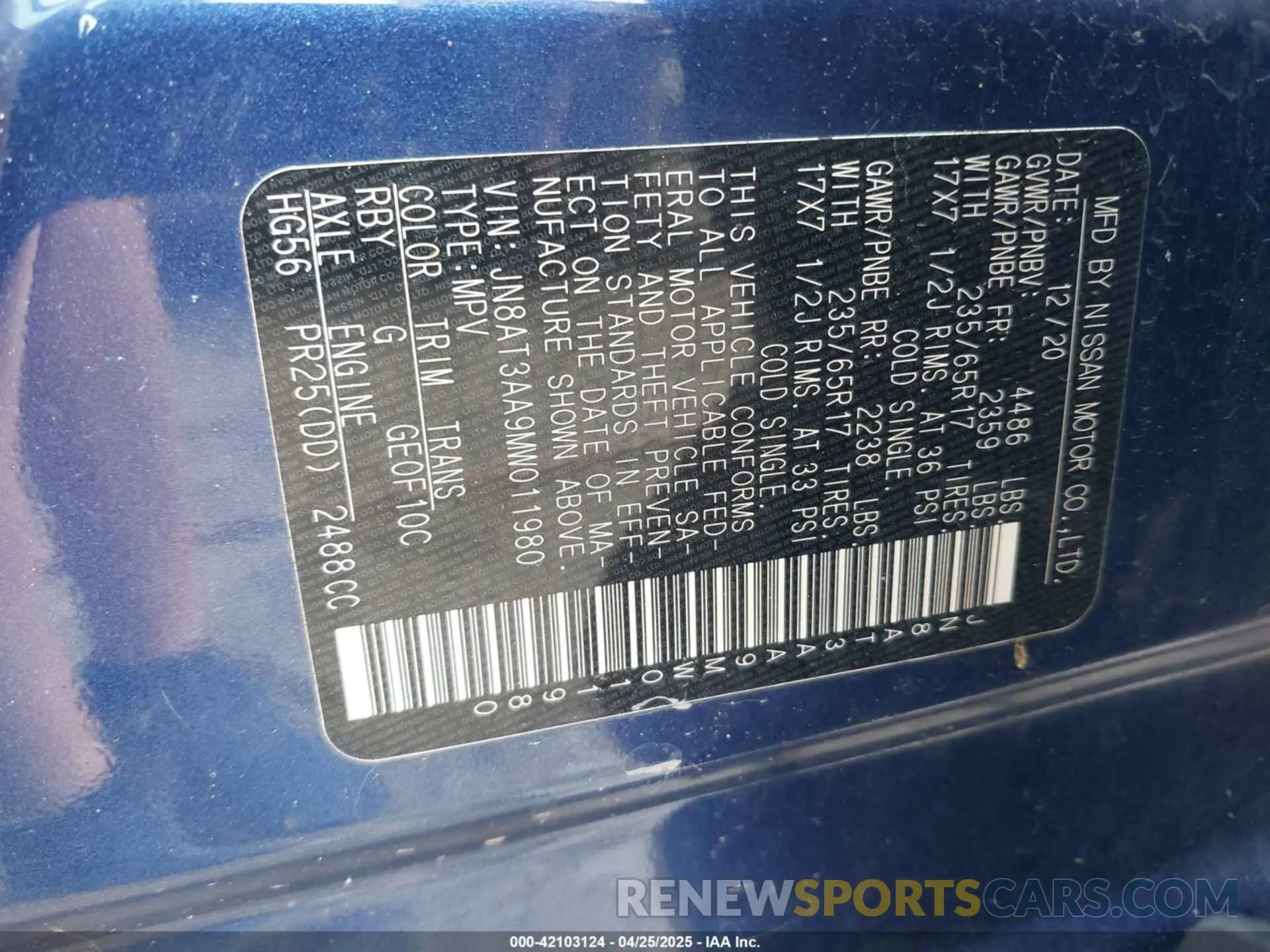 9 Photograph of a damaged car JN8AT3AA9MW011980 NISSAN ROGUE 2021