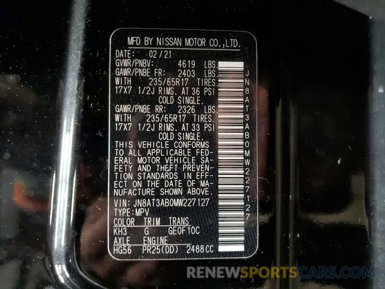 13 Photograph of a damaged car JN8AT3AB0MW227127 NISSAN ROGUE 2021