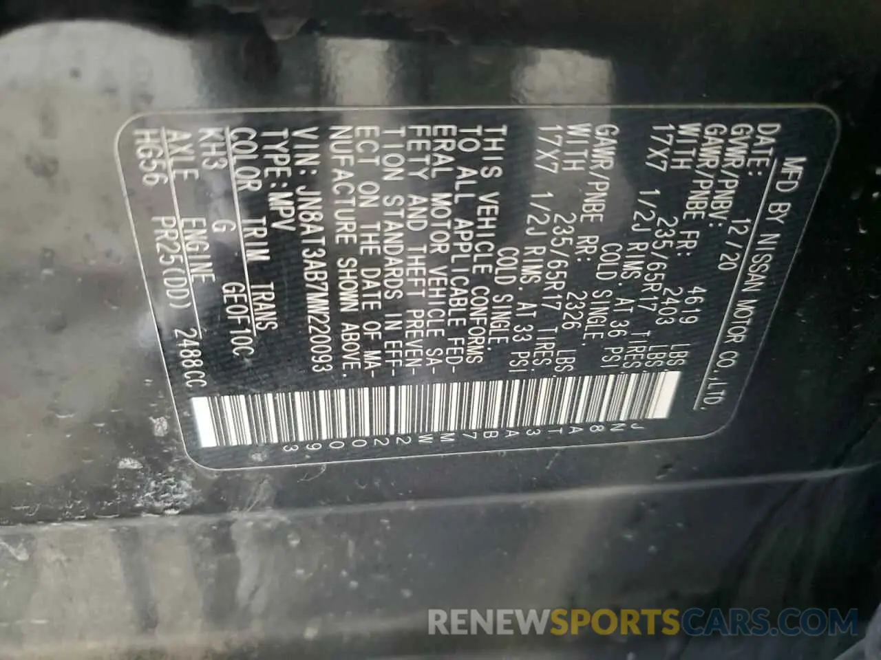 13 Photograph of a damaged car JN8AT3AB7MW220093 NISSAN ROGUE 2021