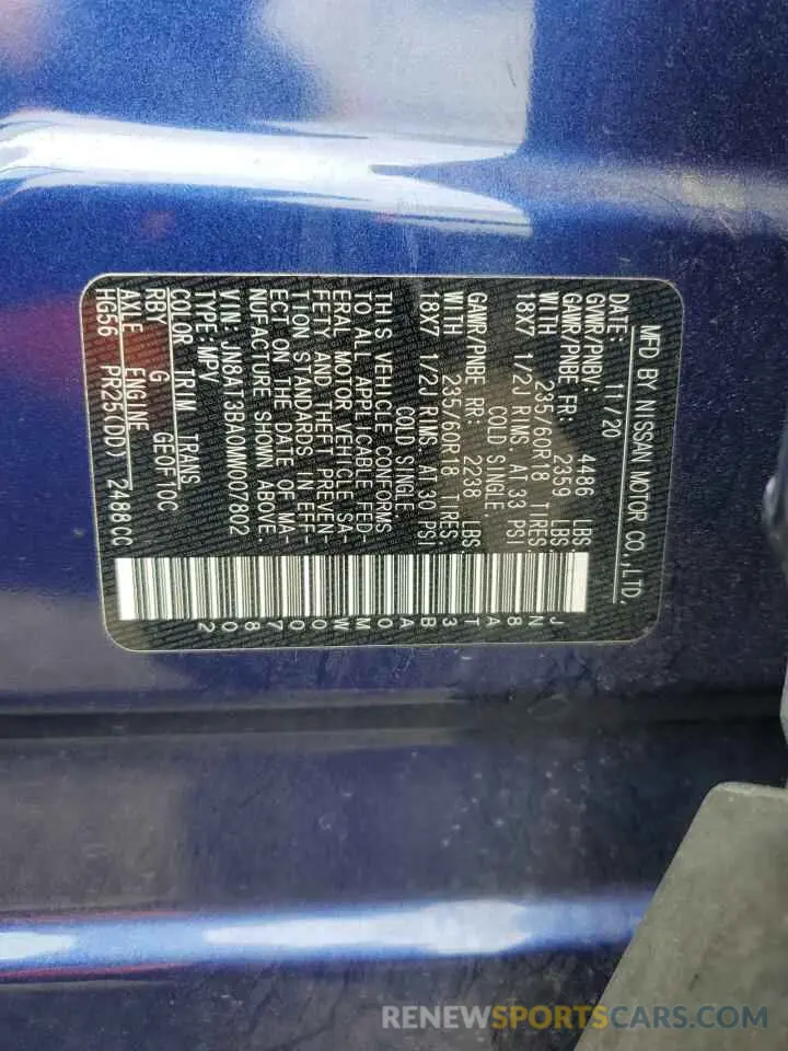 13 Photograph of a damaged car JN8AT3BA0MW007802 NISSAN ROGUE 2021
