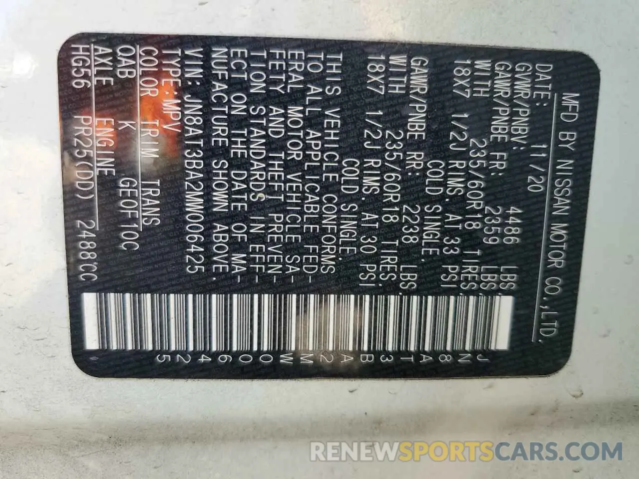 16 Photograph of a damaged car JN8AT3BA2MW006425 NISSAN ROGUE 2021
