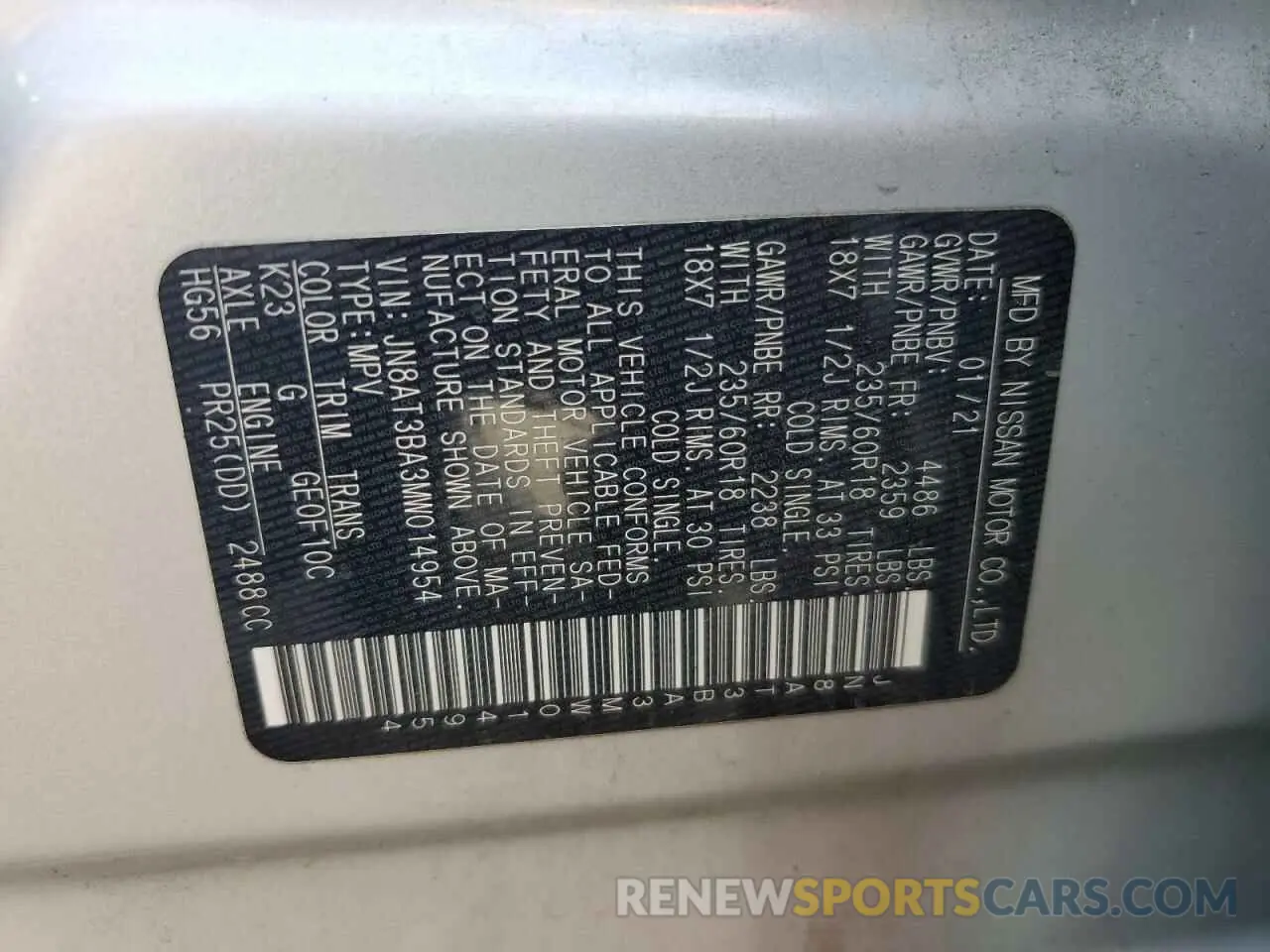 13 Photograph of a damaged car JN8AT3BA3MW014954 NISSAN ROGUE 2021
