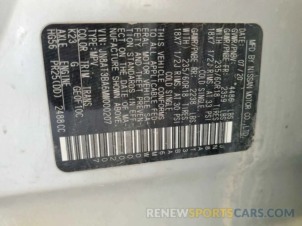 13 Photograph of a damaged car JN8AT3BA6MW000207 NISSAN ROGUE 2021