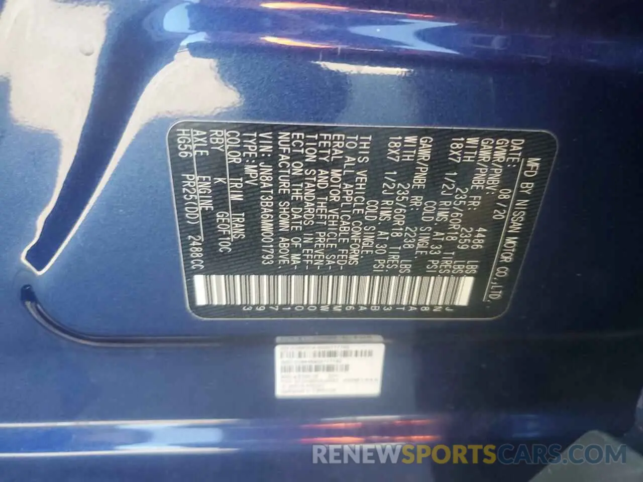 13 Photograph of a damaged car JN8AT3BA6MW001793 NISSAN ROGUE 2021
