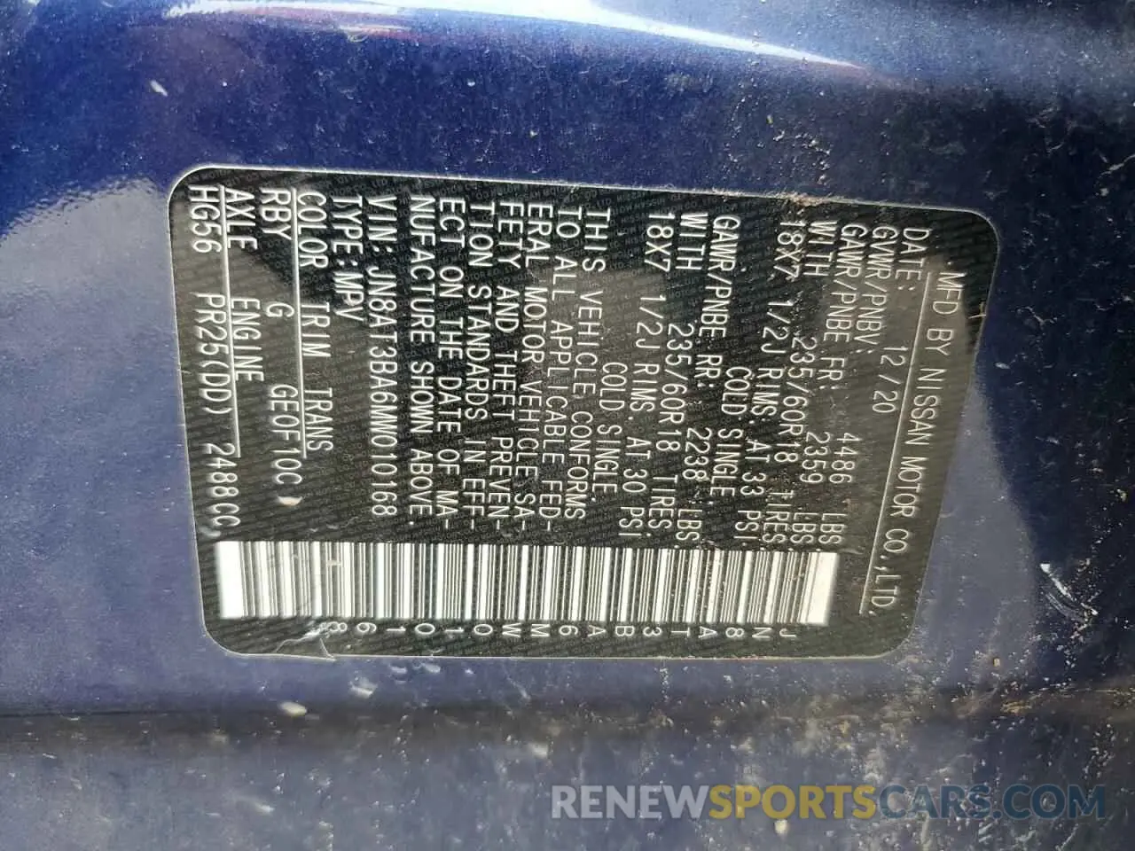 12 Photograph of a damaged car JN8AT3BA6MW010168 NISSAN ROGUE 2021
