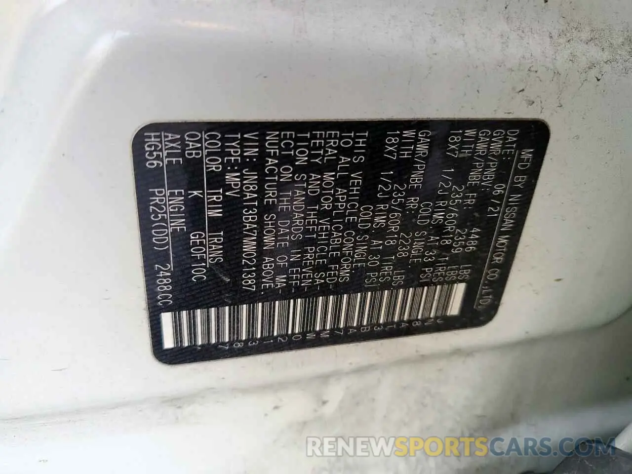 12 Photograph of a damaged car JN8AT3BA7MW021387 NISSAN ROGUE 2021