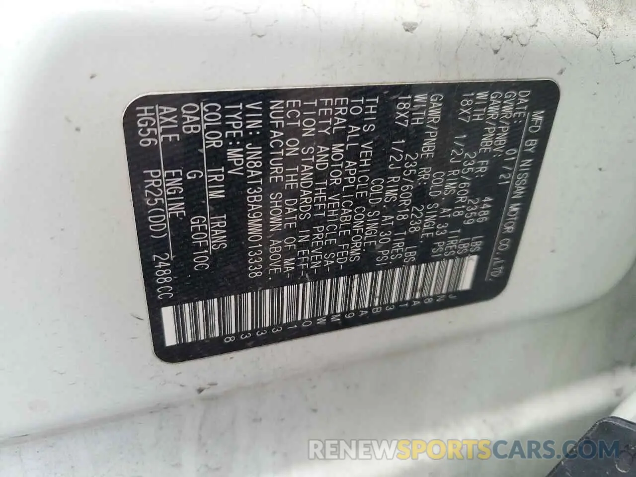 12 Photograph of a damaged car JN8AT3BA9MW013338 NISSAN ROGUE 2021