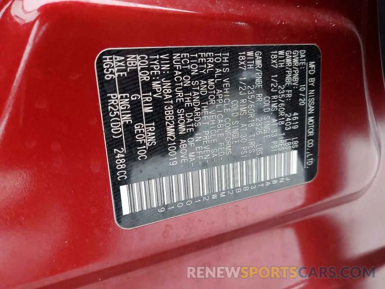13 Photograph of a damaged car JN8AT3BB2MW210019 NISSAN ROGUE 2021