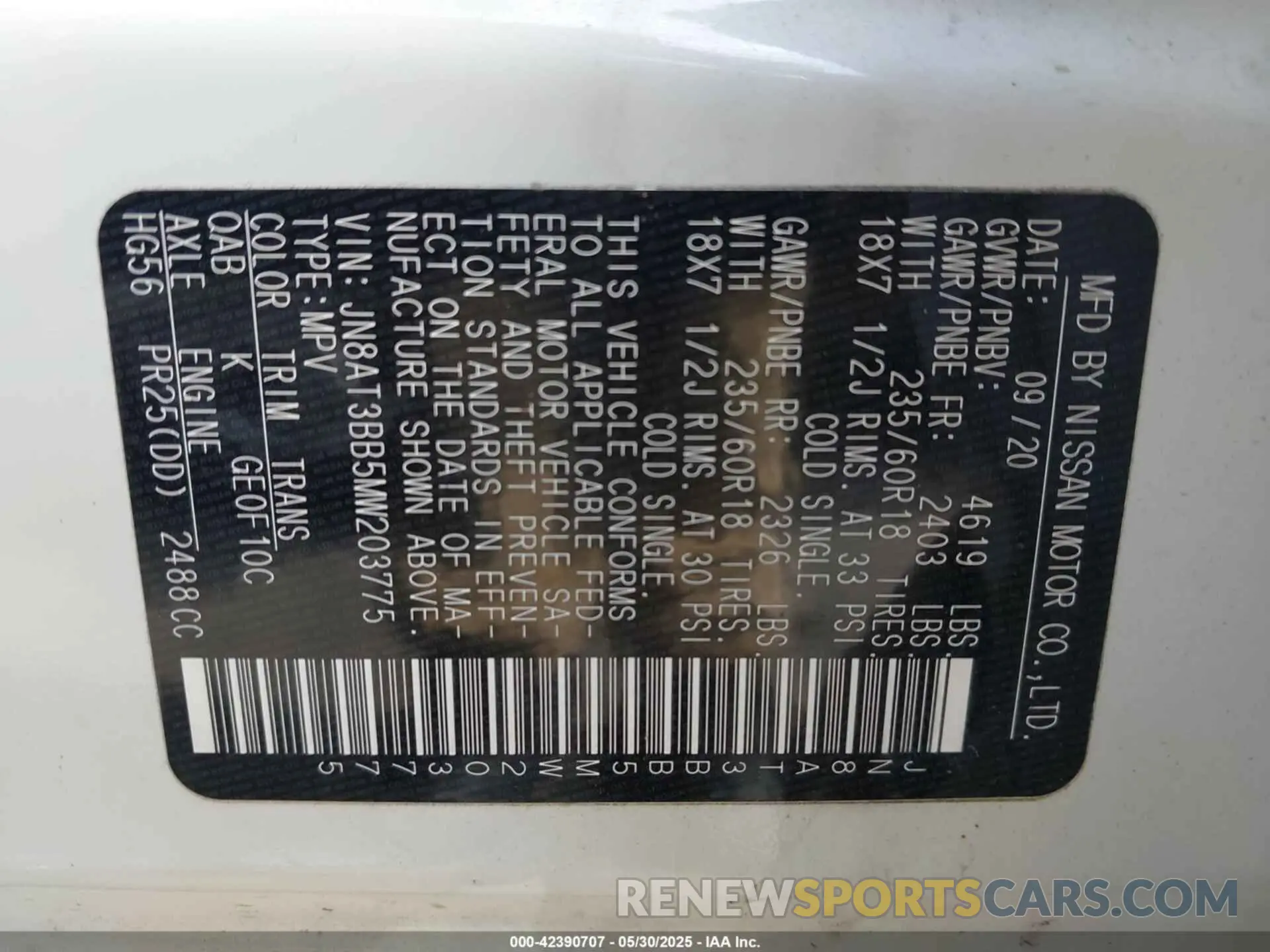 9 Photograph of a damaged car JN8AT3BB5MW203775 NISSAN ROGUE 2021