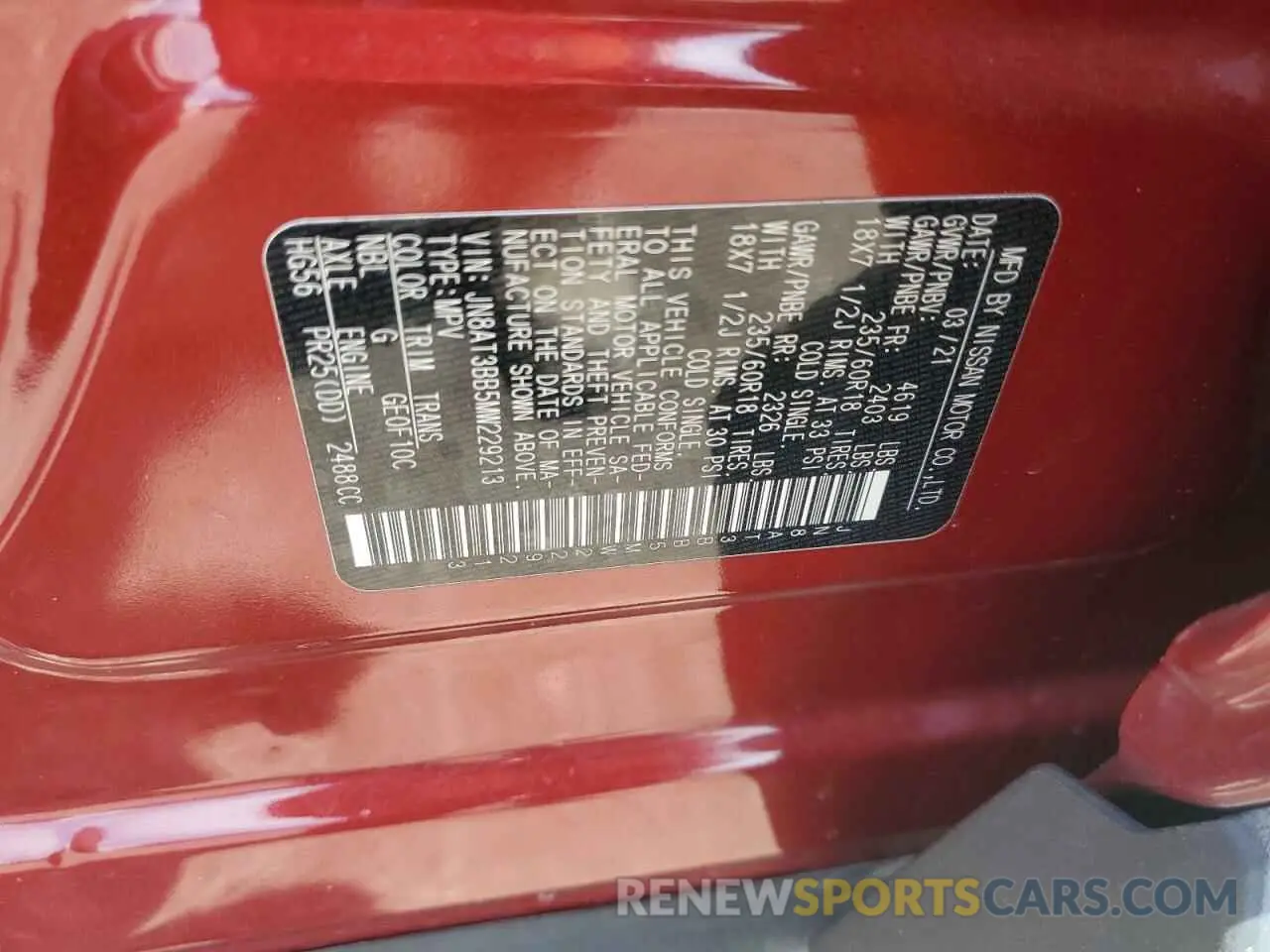 13 Photograph of a damaged car JN8AT3BB5MW229213 NISSAN ROGUE 2021