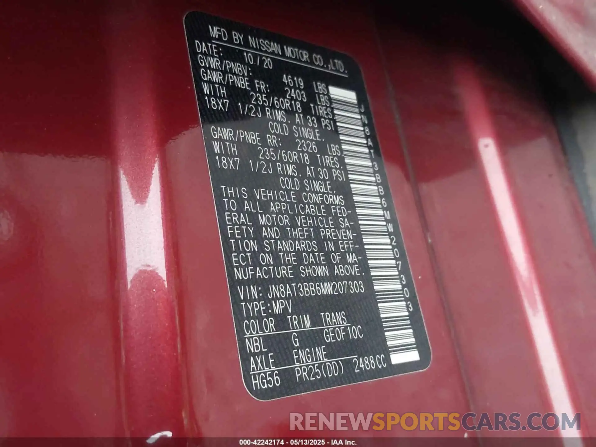 9 Photograph of a damaged car JN8AT3BB6MW207303 NISSAN ROGUE 2021
