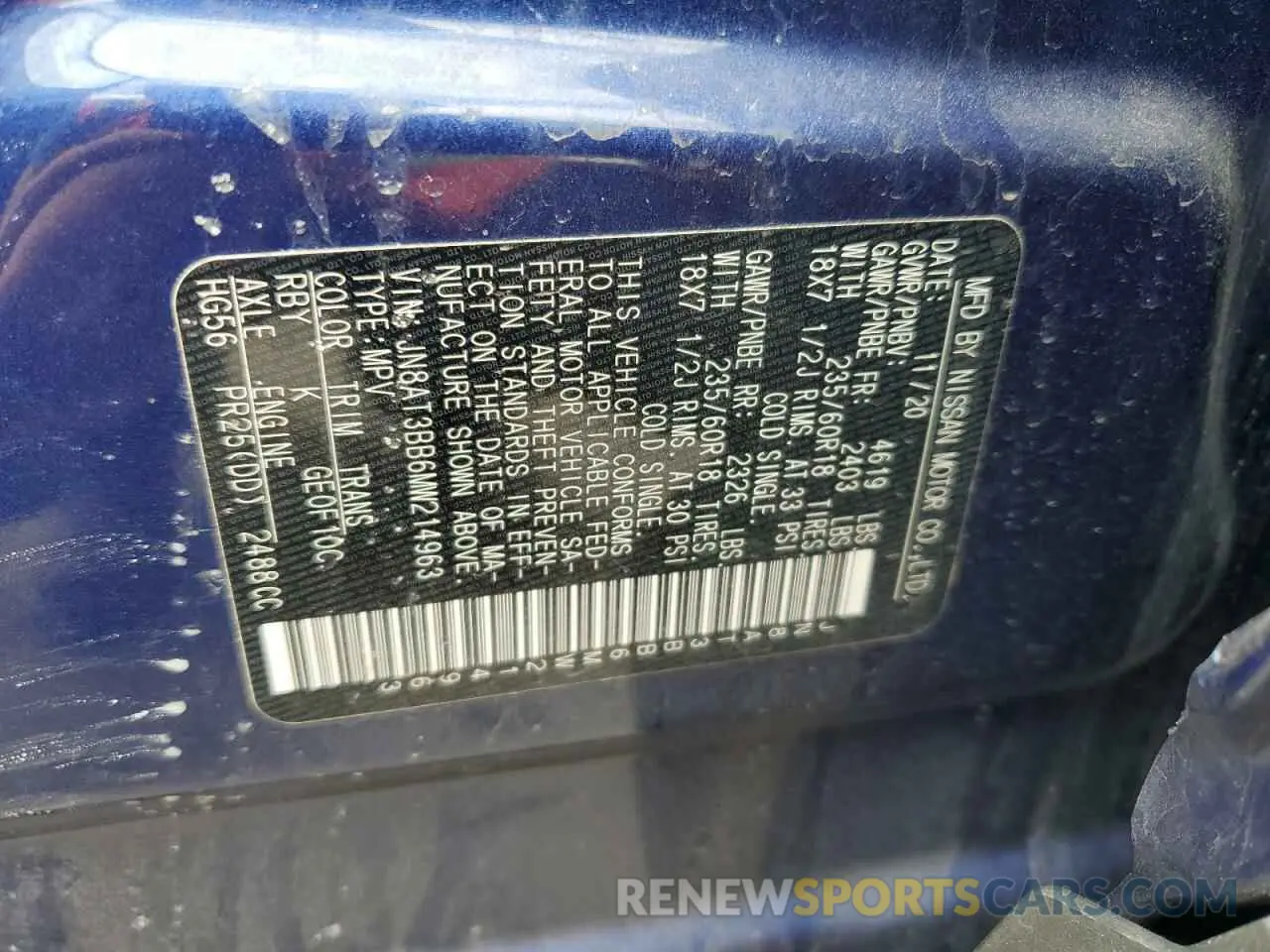13 Photograph of a damaged car JN8AT3BB6MW214963 NISSAN ROGUE 2021