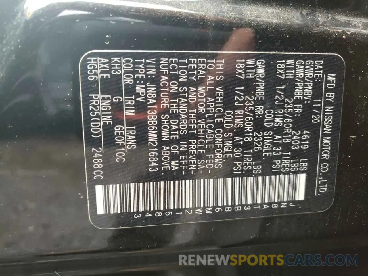 13 Photograph of a damaged car JN8AT3BB6MW216843 NISSAN ROGUE 2021