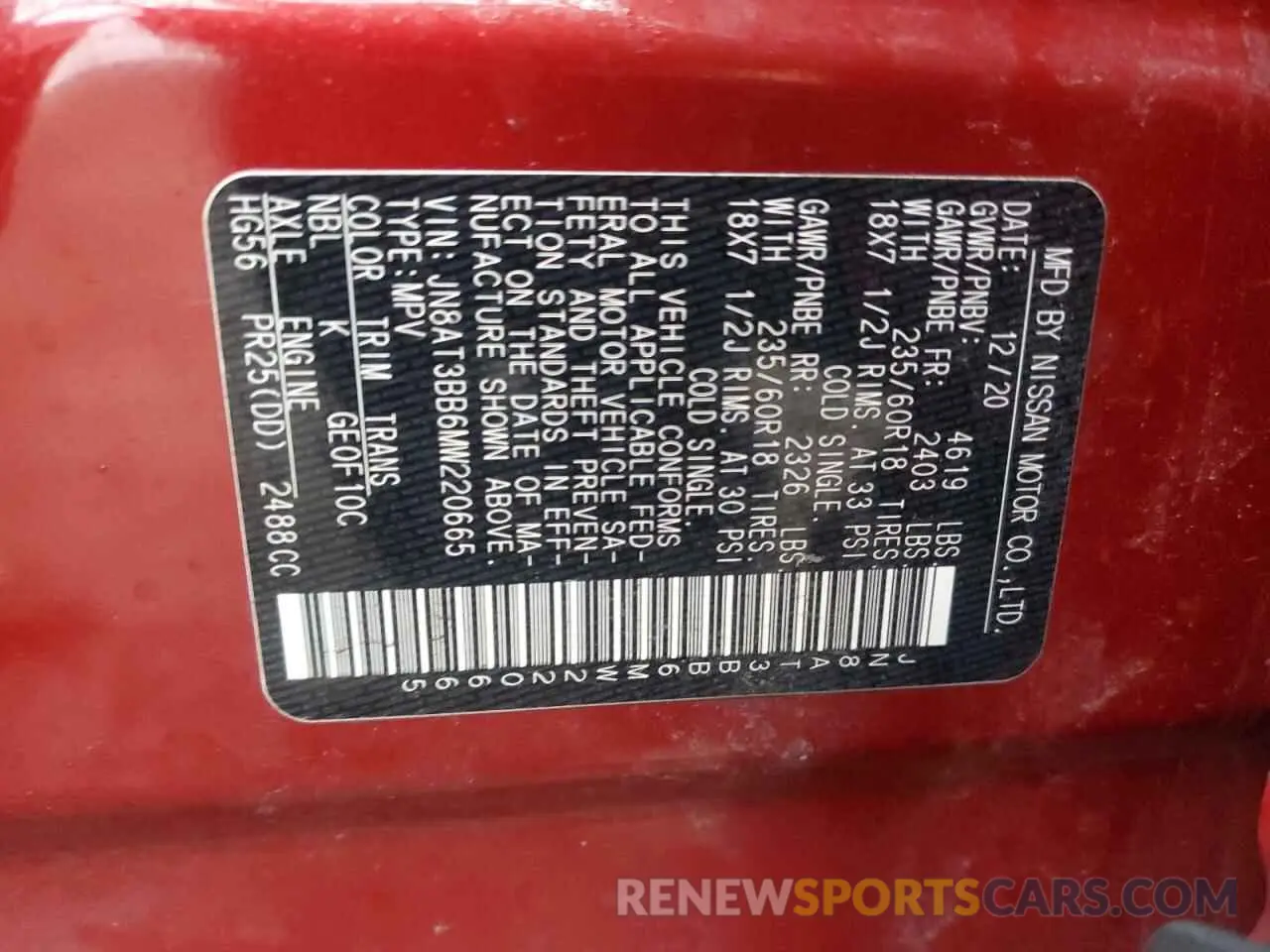 13 Photograph of a damaged car JN8AT3BB6MW220665 NISSAN ROGUE 2021