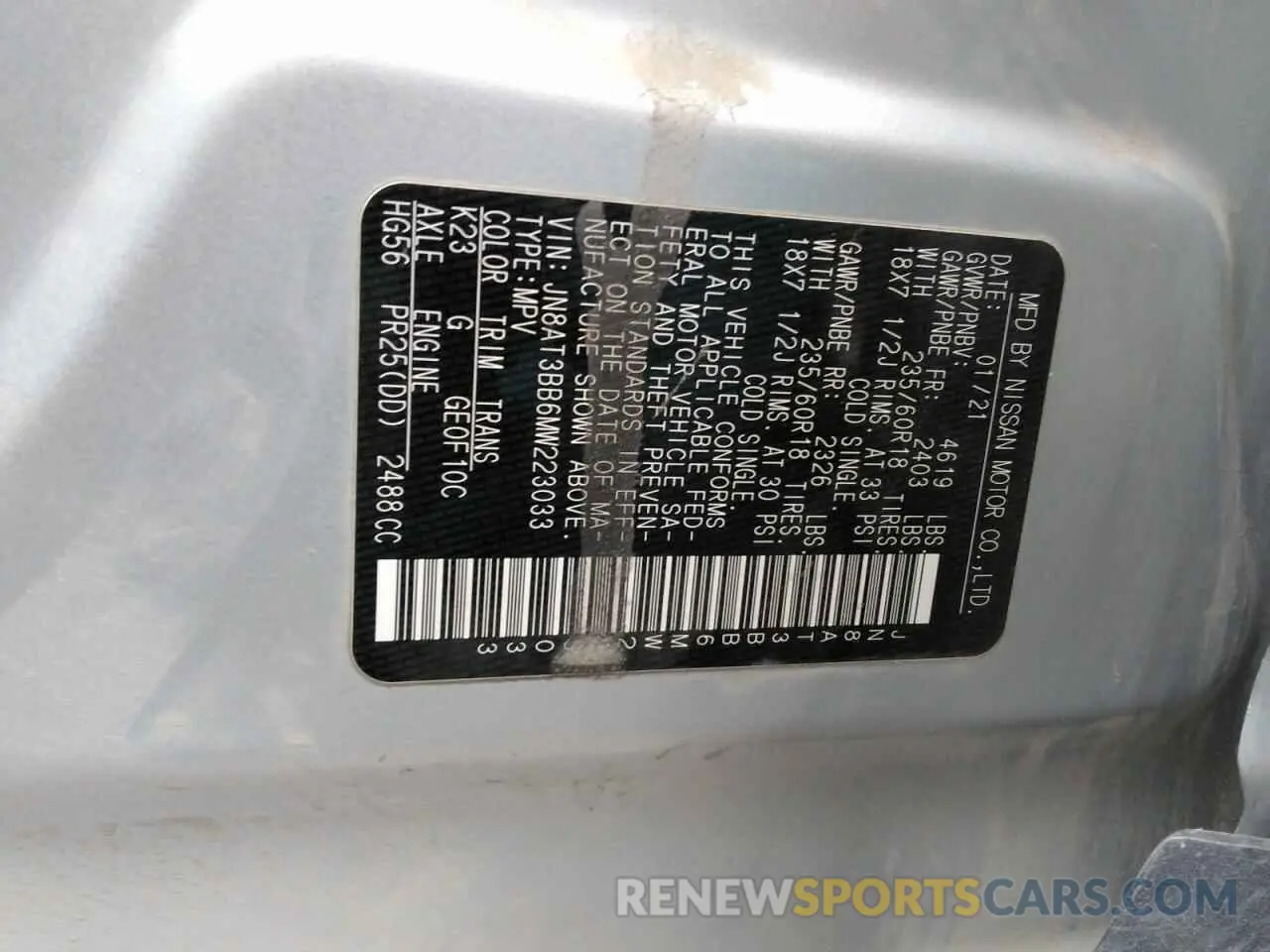13 Photograph of a damaged car JN8AT3BB6MW223033 NISSAN ROGUE 2021