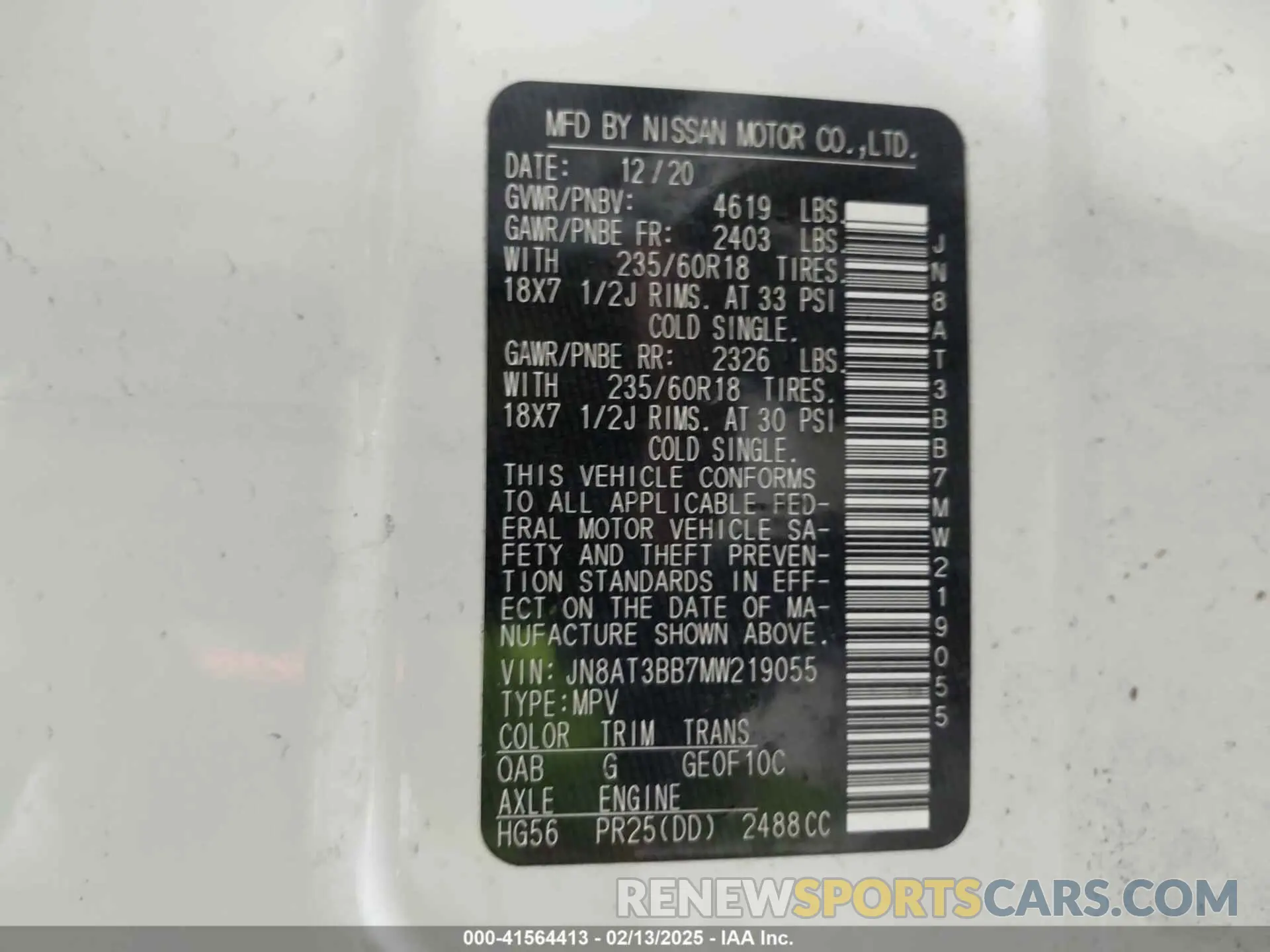 9 Photograph of a damaged car JN8AT3BB7MW219055 NISSAN ROGUE 2021